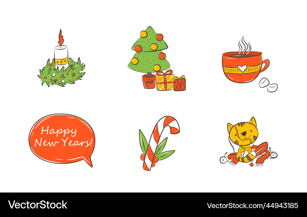 Collection of christmas decorations holiday gifts Vector Image