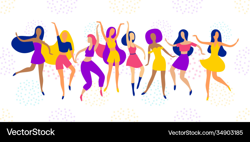 Happy joyful dancing woman party female movement Happy joyful dancing woman party female movement vector image