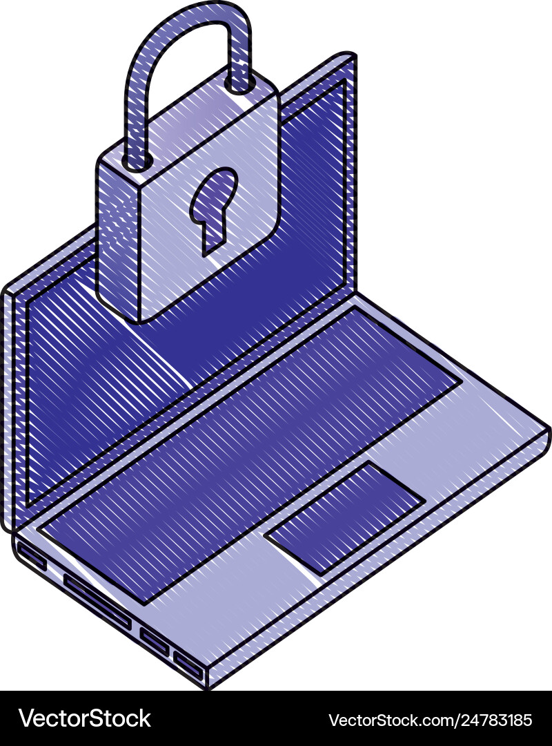 Laptop computer padlock security network data Laptop computer padlock security network data vector image