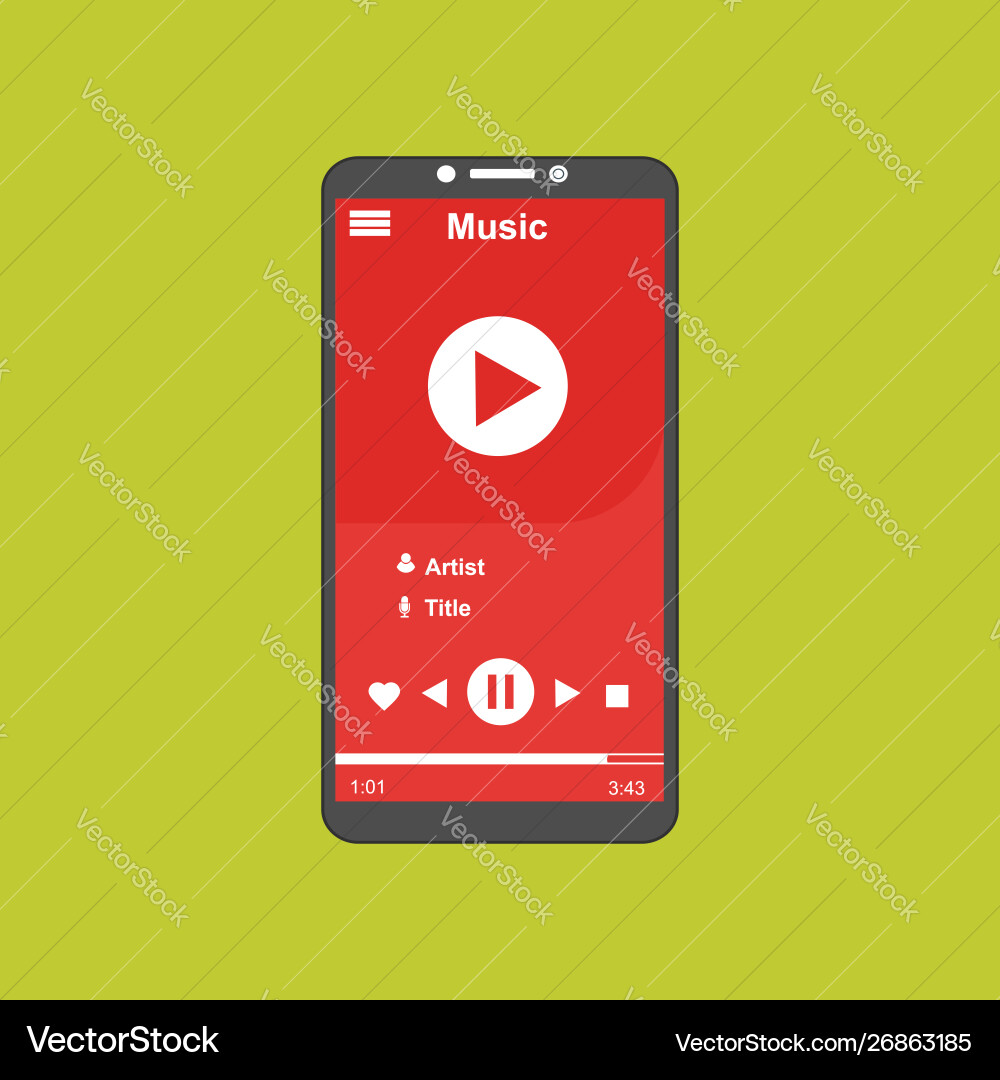 Media player application app template with flat Media player application app template with flat vector image