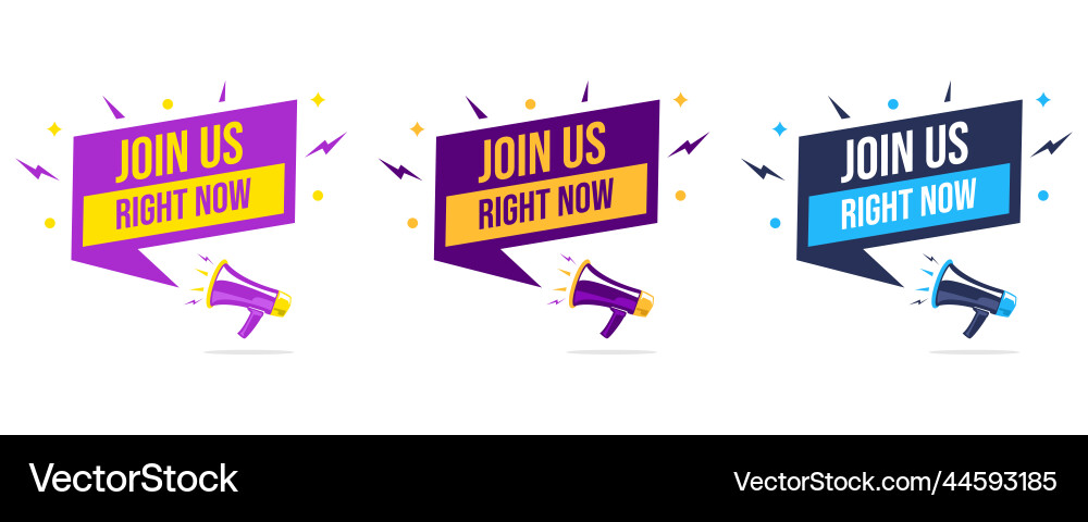 Megaphone with speech bubble and join us right vector image