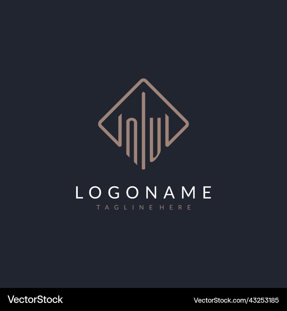 Nu initial logo with curved rectangle style design Nu initial logo with curved rectangle style design Vector Image