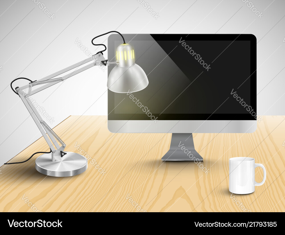 Realistic office desk with different objects Realistic office desk with different objects vector image