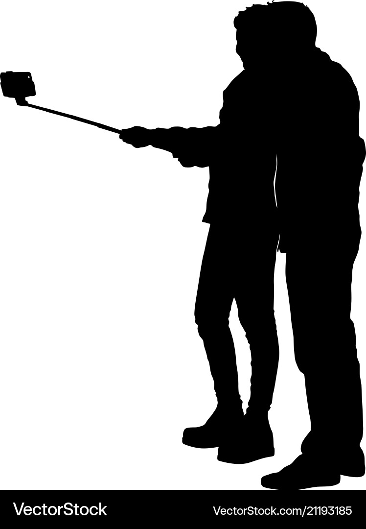 Silhouettes Mann und Frau nehmen Selfie Silhouettes Mann und Frau nehmen Selfie vektorbild