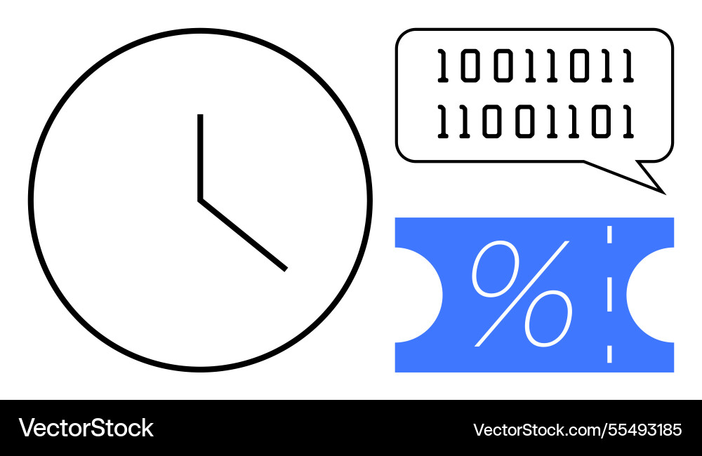 Time management and discount code with binary data Time management and discount code with binary data vector image
