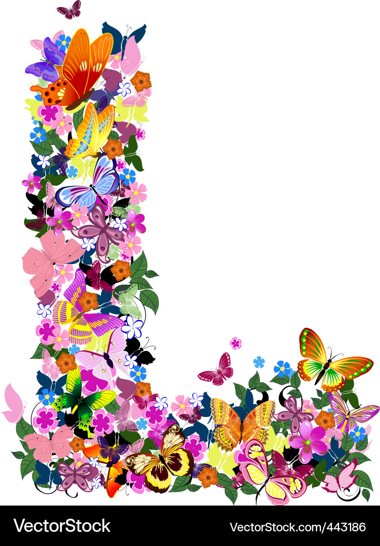 Blumen Alphabet Schmetterling Muster Vektorbild
