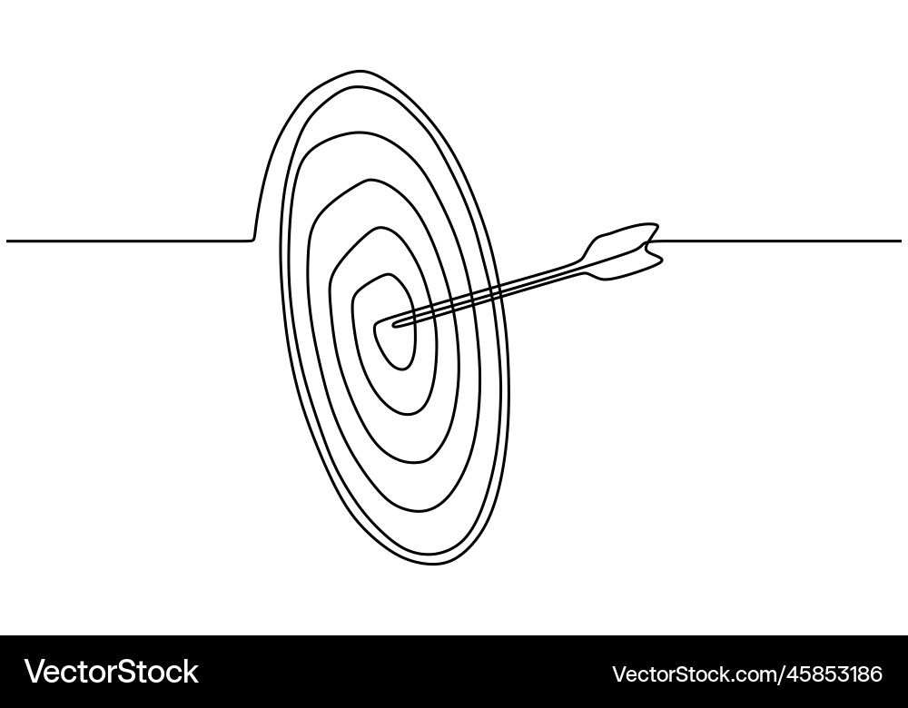 Continuous one line drawing of arrow on target Continuous one line drawing of arrow on target Vector Image
