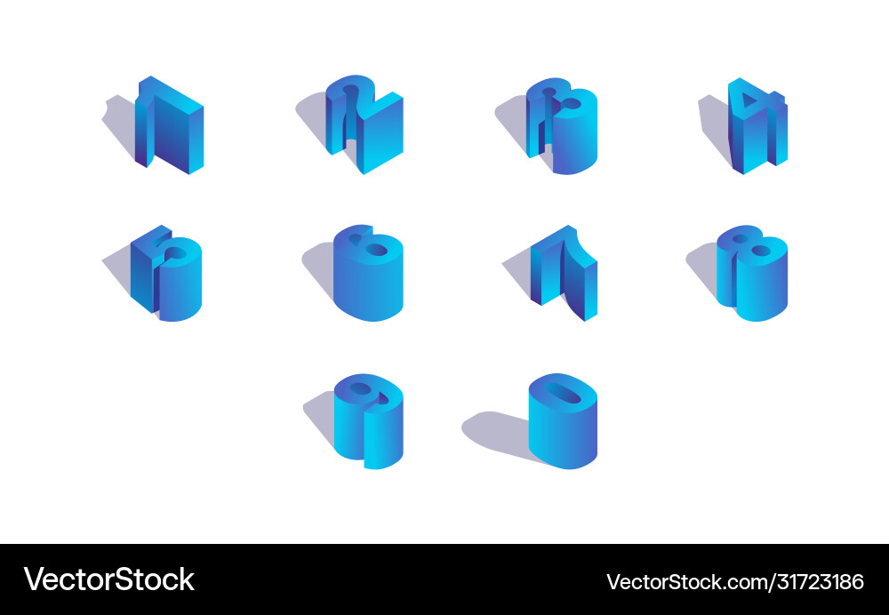 Isometric 3d numbers sequence collection Isometric 3d numbers sequence collection vector image