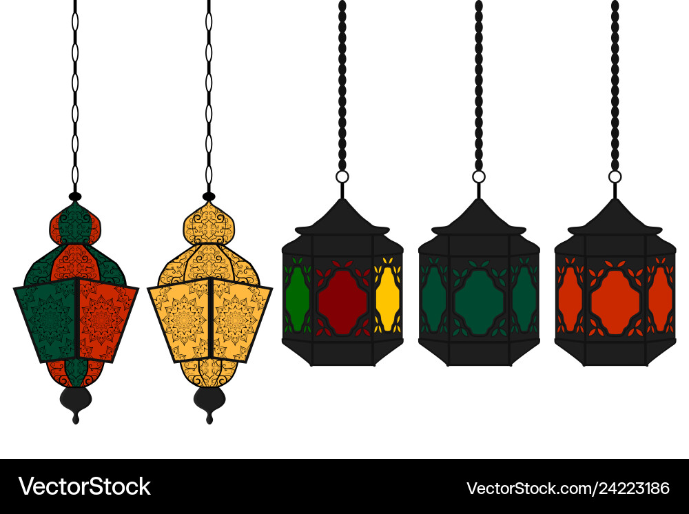 On theme big set different types lanterns On theme big set different types lanterns vector image