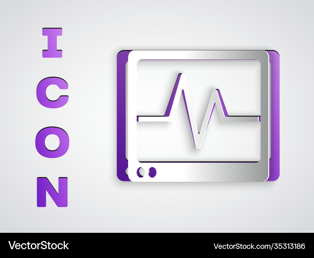 Paper cut computer monitor with cardiogram icon Paper cut computer monitor with cardiogram icon vector image