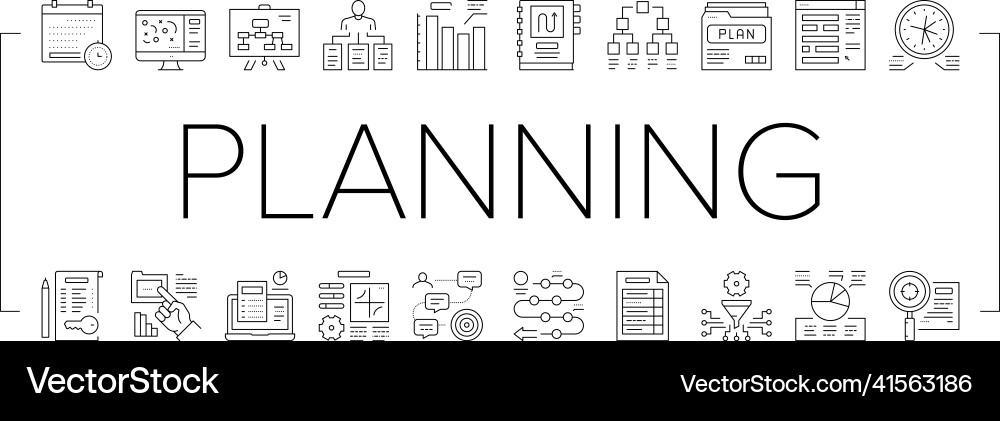 Planning work process collection icons set Vector Image