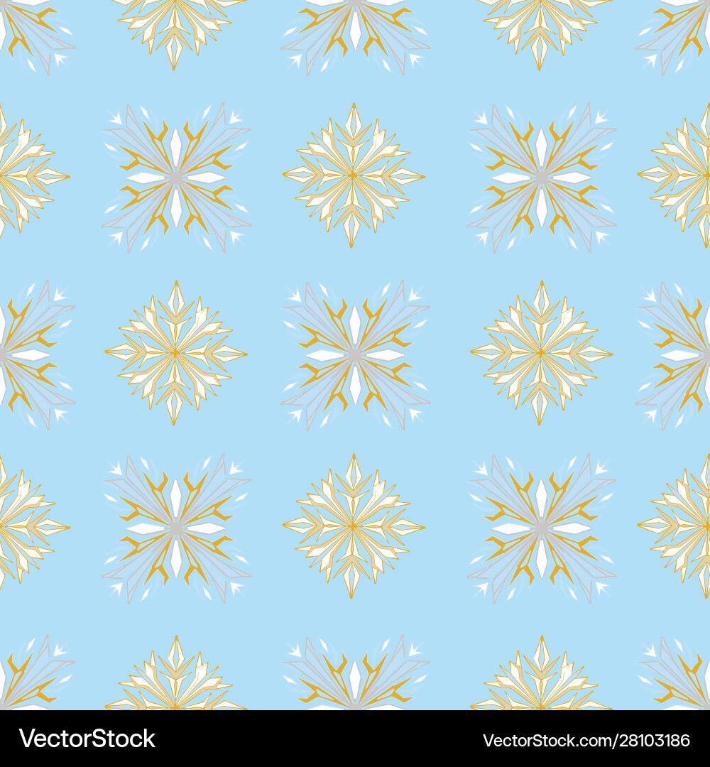 Shiny gold snowflake on blue repeat pattern Vector Image