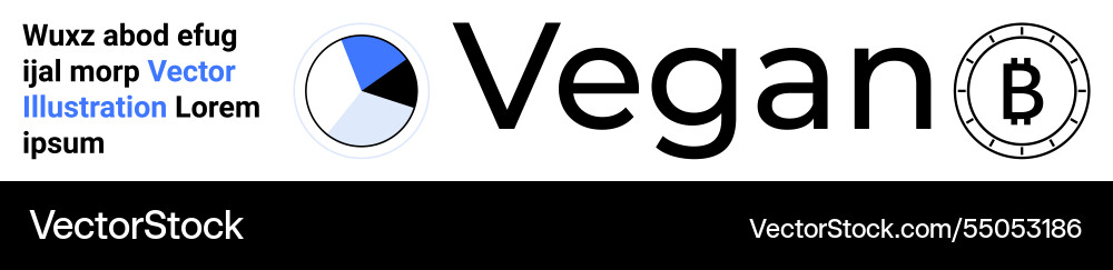 Vegan text with pie chart and bitcoin icon Vegan text with pie chart and bitcoin icon vector image