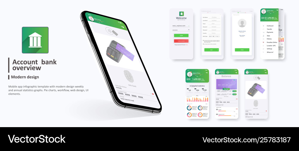 Banking app ui ux kit mobile vector image