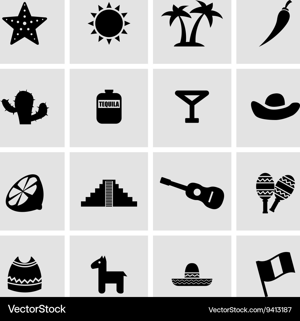 Black mexico icon set Vector Image