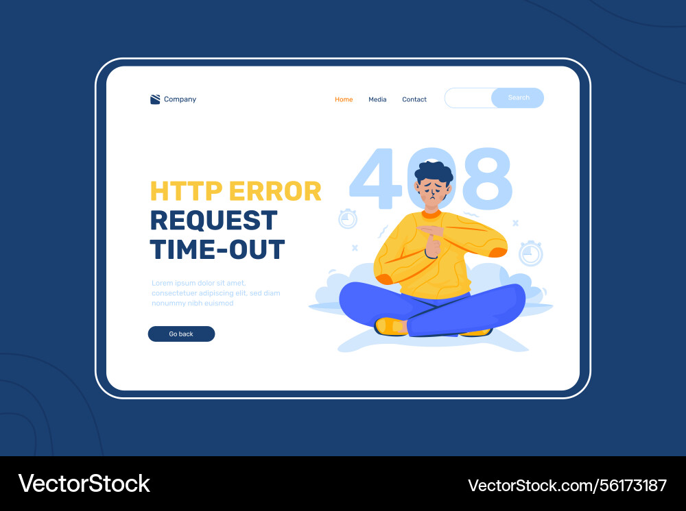 Error message 408 request time-out on landing vector image