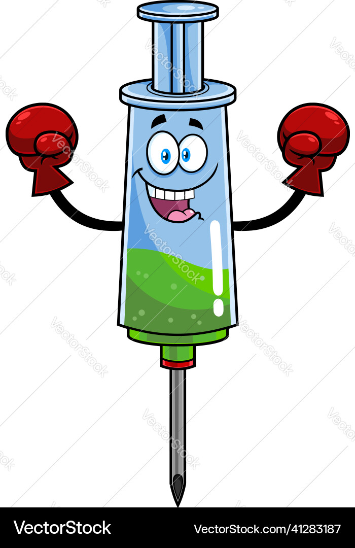 Glückliche medizinische Spritze Impfstoff Cartoon Charakter Glückliche medizinische Spritze Impfstoff Cartoon Charakter vektorbild