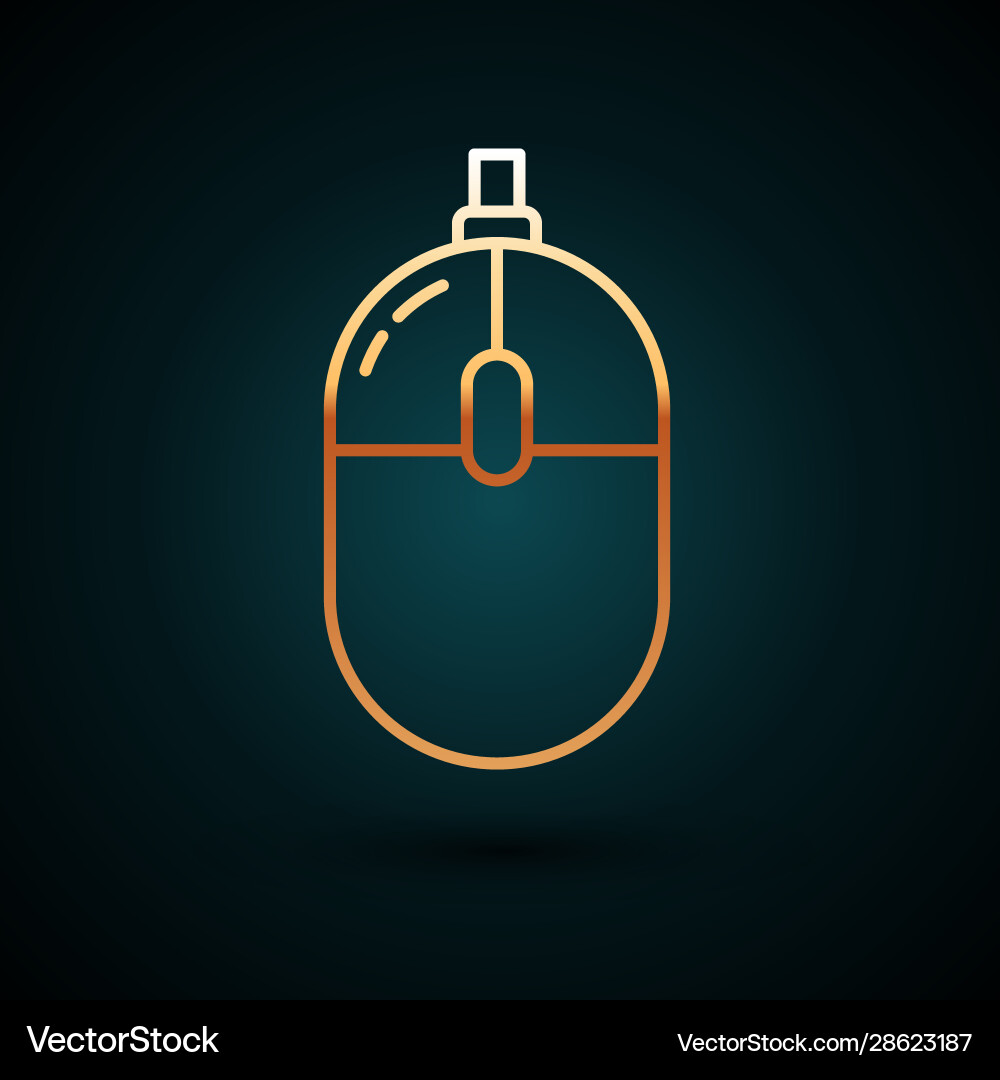 Gold line computer mouse icon isolated on dark Vector Image