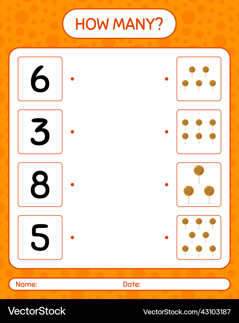 How many counting game with lollipop worksheet Vector Image