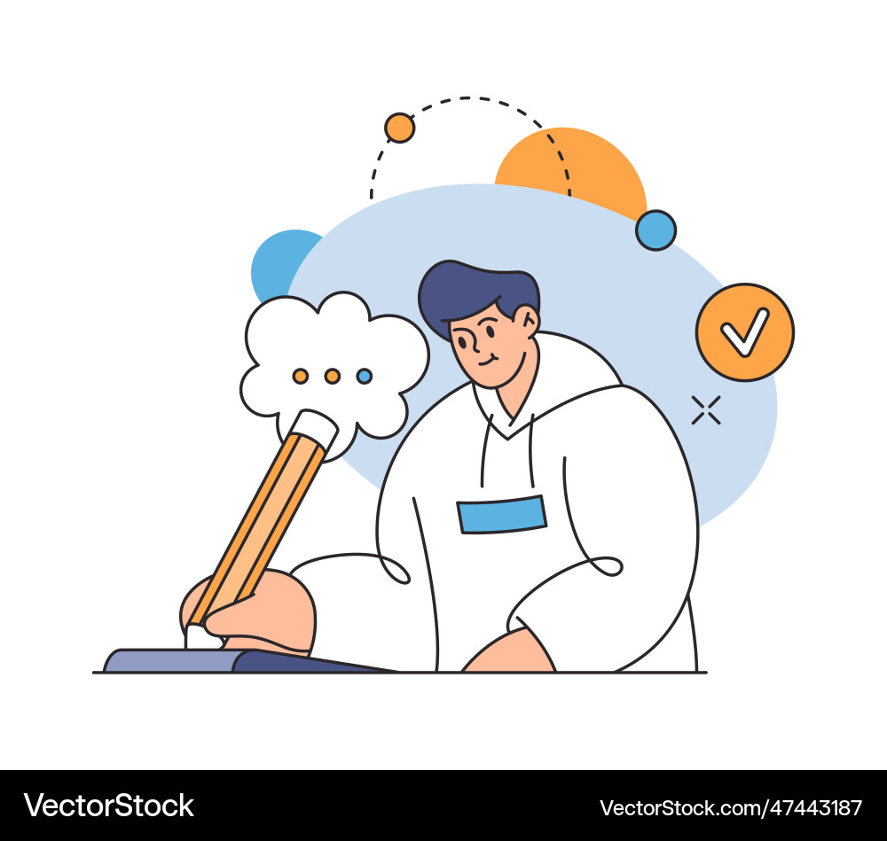 Man making notices by pencil in notebook Vector Image
