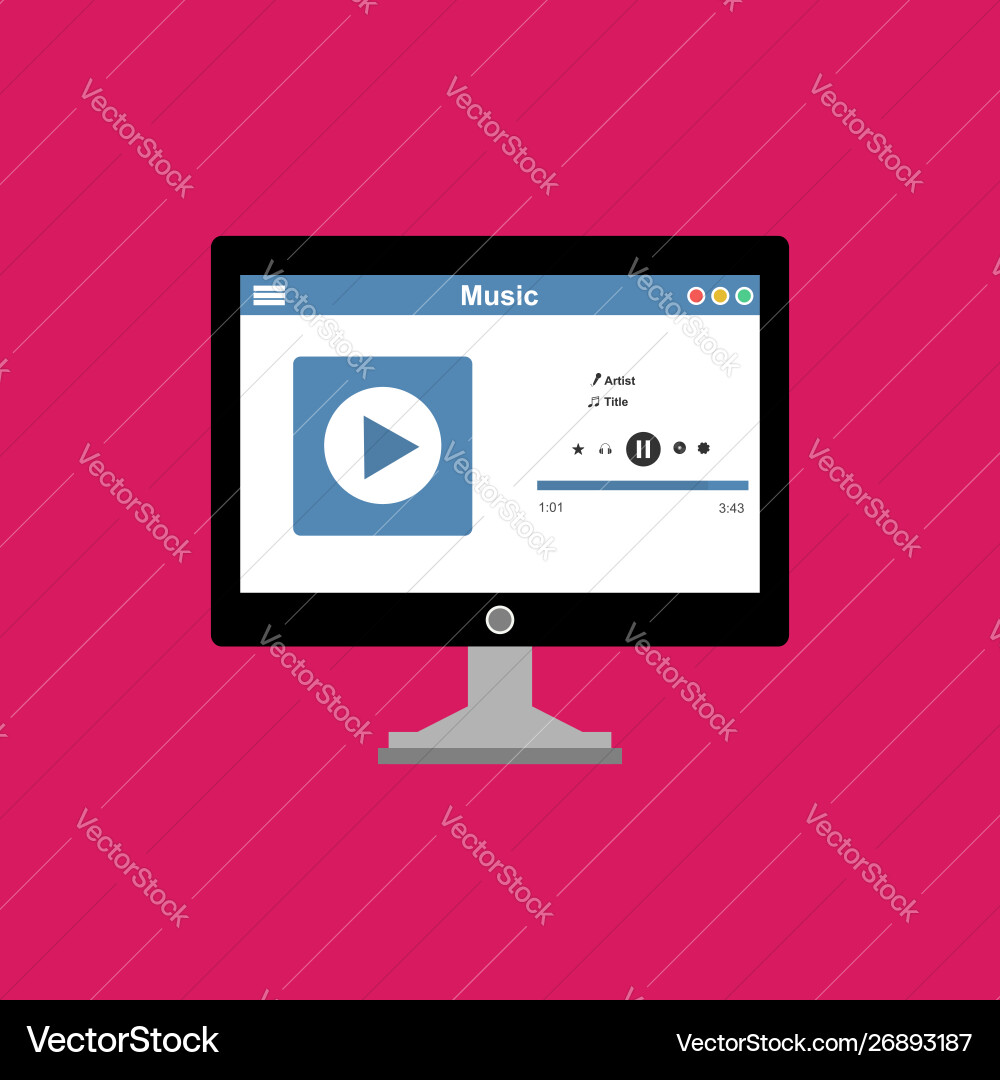 Media player application app template with flat Media player application app template with flat vector image