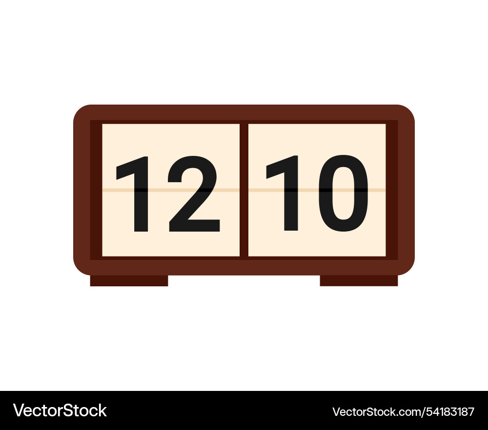 Old table clock with square scoreboard for numbers Old table clock with square scoreboard for numbers Vector Image