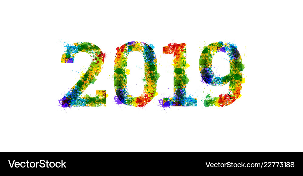 2019 year paint splashes gradient font 2019 year paint splashes gradient font vector image