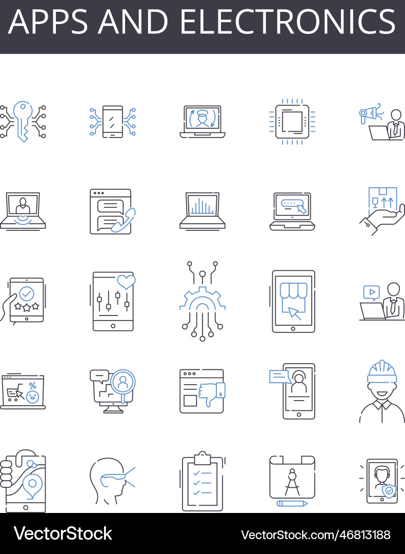 Apps and electronics line icons collection Apps and electronics line icons collection Vector Image