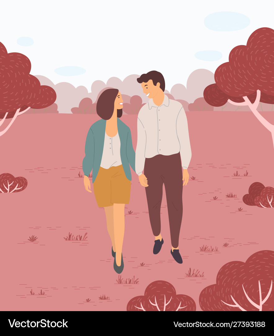 Couple walking in park lovers meeting Couple walking in park lovers meeting vector image