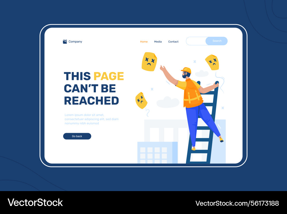 Error message page cant be reached on landing Error message page cant be reached on landing vector image