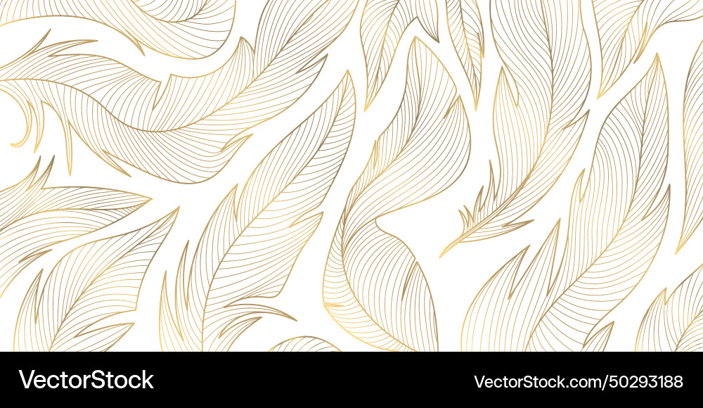 Gold feathers on white pattern abstract vector image