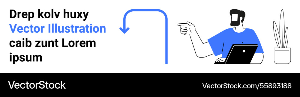 Man using laptop and pointing at blue arrow near Vector Image