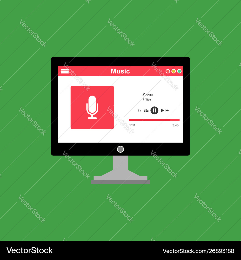 Media player application app template with flat Media player application app template with flat vector image