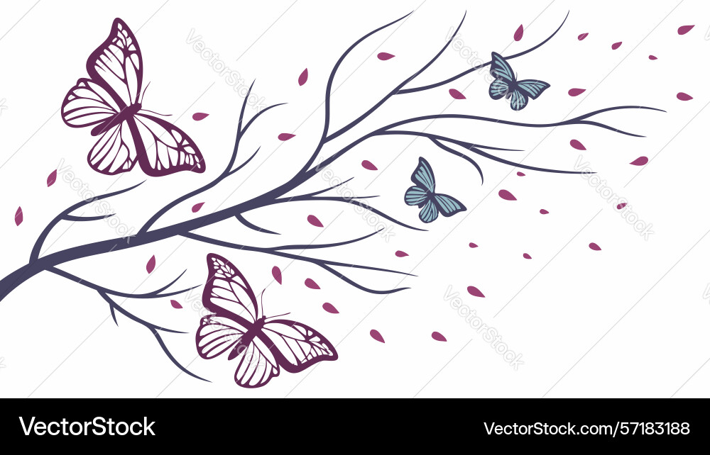 Multiple butterflies and sparse branches art vector image