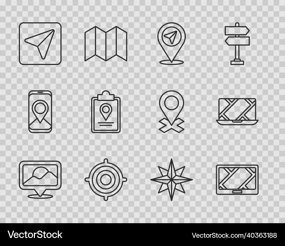 Set line location gps device with map target vector image