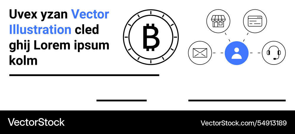 Bitcoin concept with user connection to multiple Bitcoin concept with user connection to multiple vector image