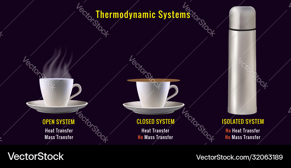 Different types thermodynamic systems open vector image