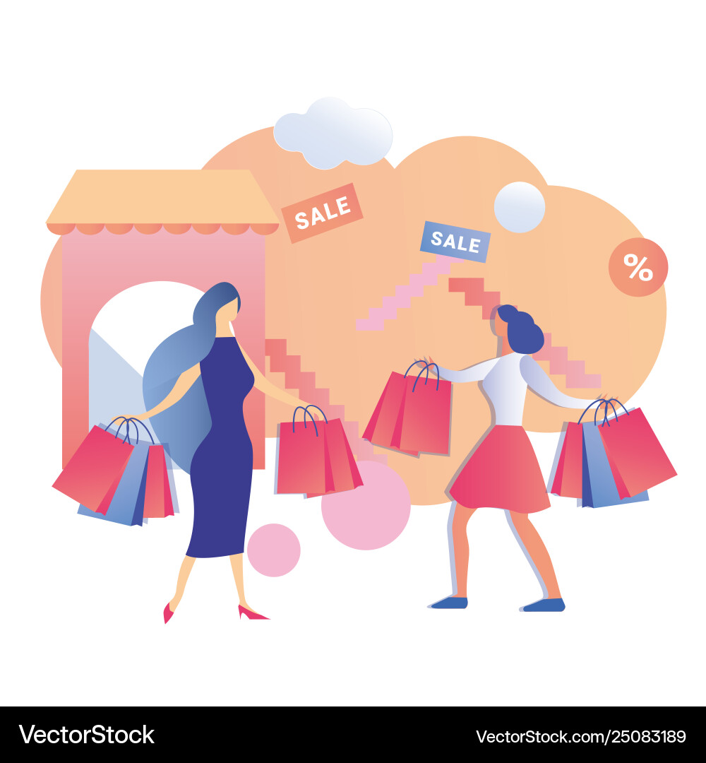 Female friends enjoy retail shopaholic sale banner Female friends enjoy retail shopaholic sale banner vector image