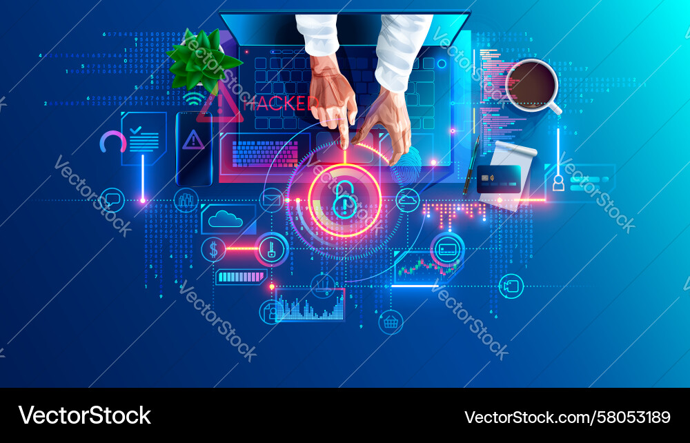 Hacker Accessing Laptop Data Vector Image