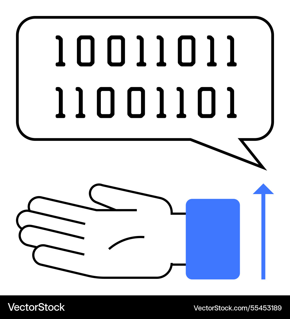 Hand receiving binary code in speech bubble Hand receiving binary code in speech bubble vector image