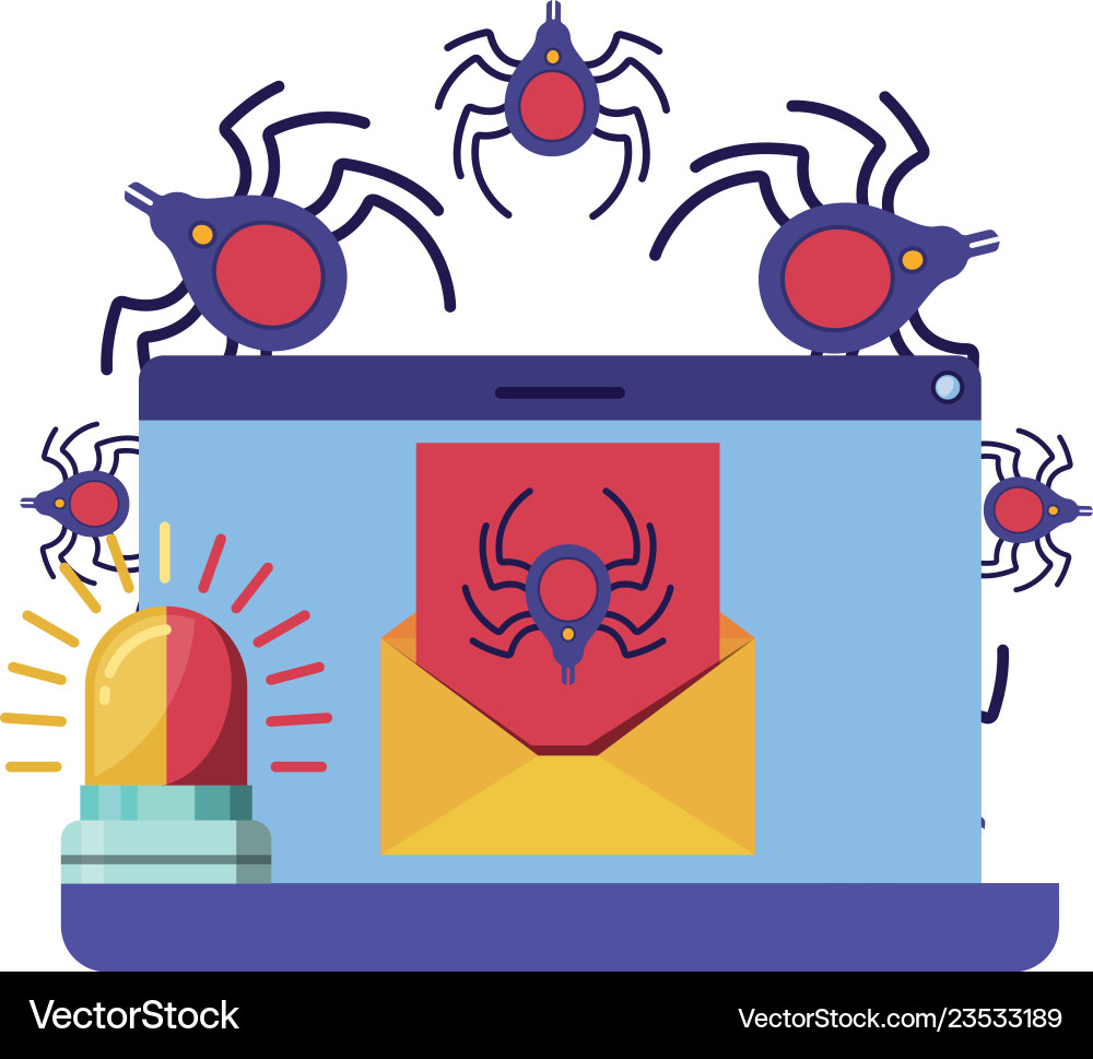 Laptop screen with window and spider isolated Laptop screen with window and spider isolated Vector Image