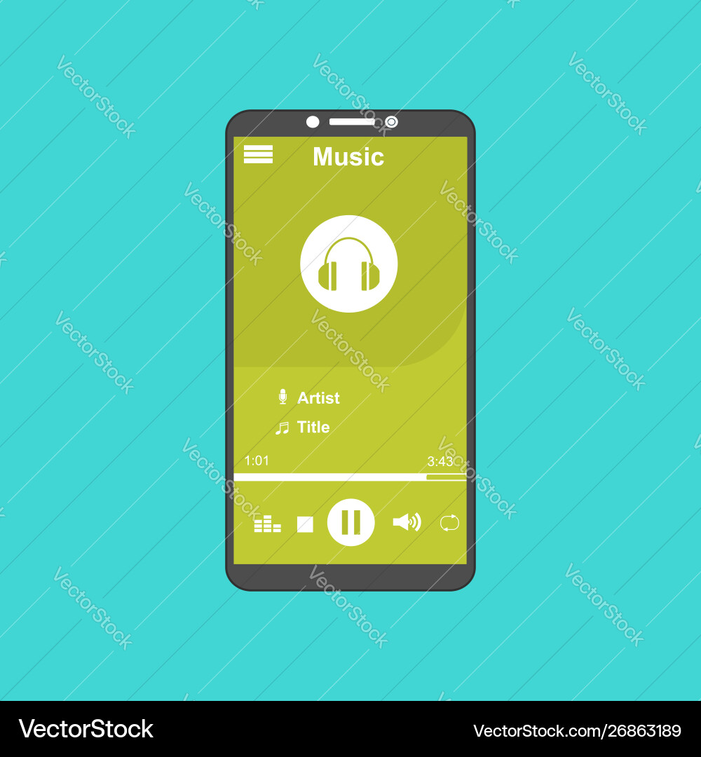 Media player application app template with flat Media player application app template with flat vector image