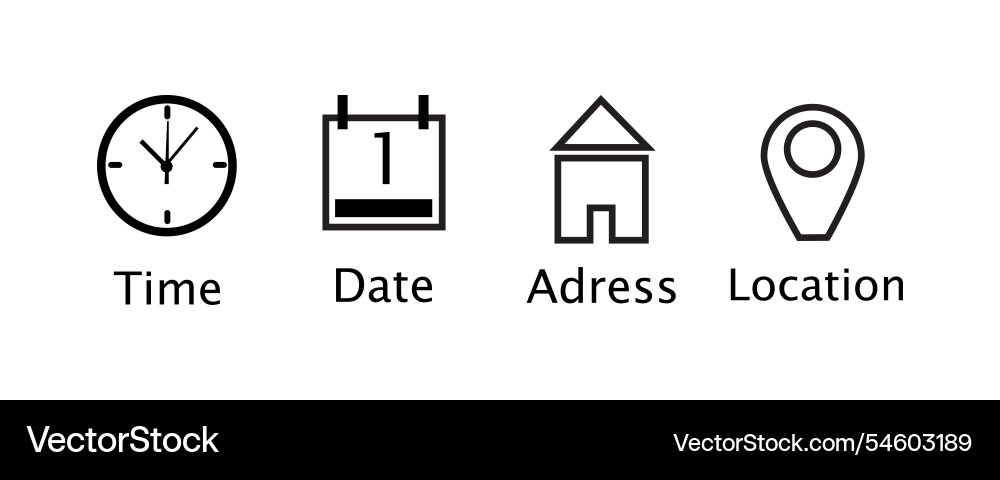 Notification reminder icon set time date address vector image
