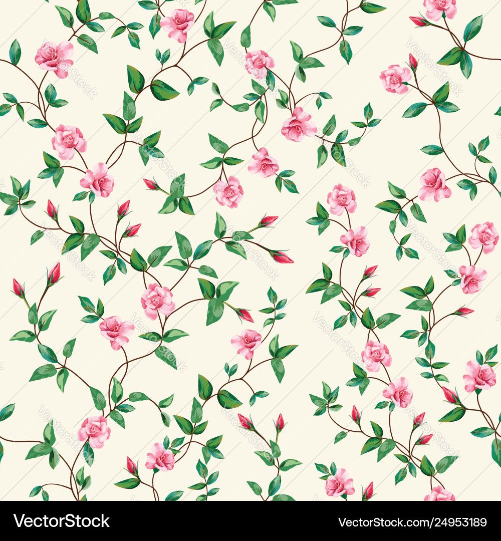 Rose Branch Wallpaper Seamless Pattern Vector Image