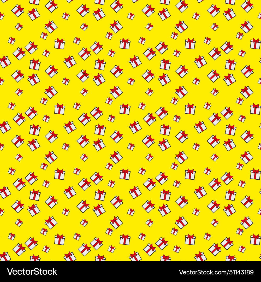 Seamless pattern of white gift boxes on yellow Vector Image