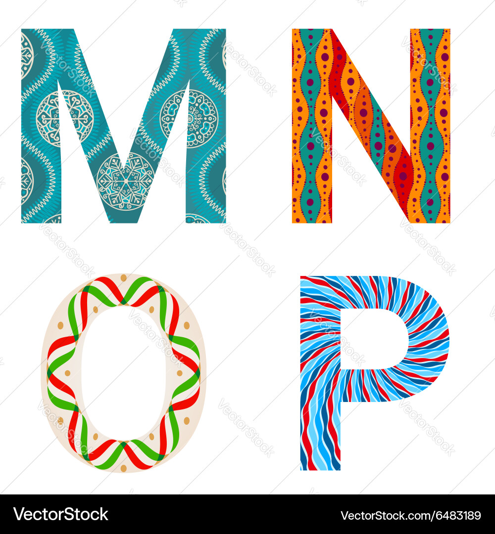 Set of colorful patterned letters vector image
