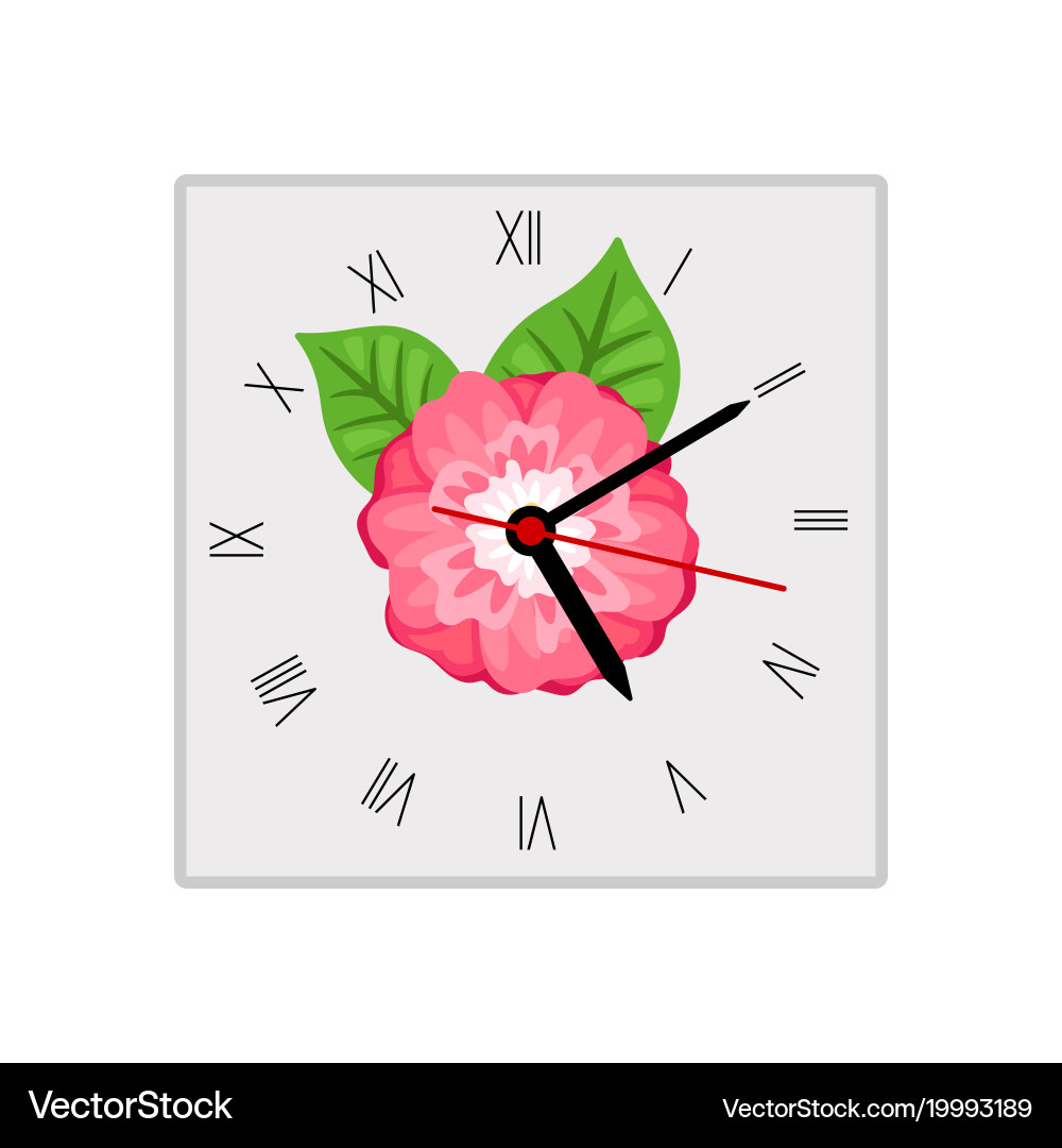 Square wall clock with pink flower Royalty Free Vector Image