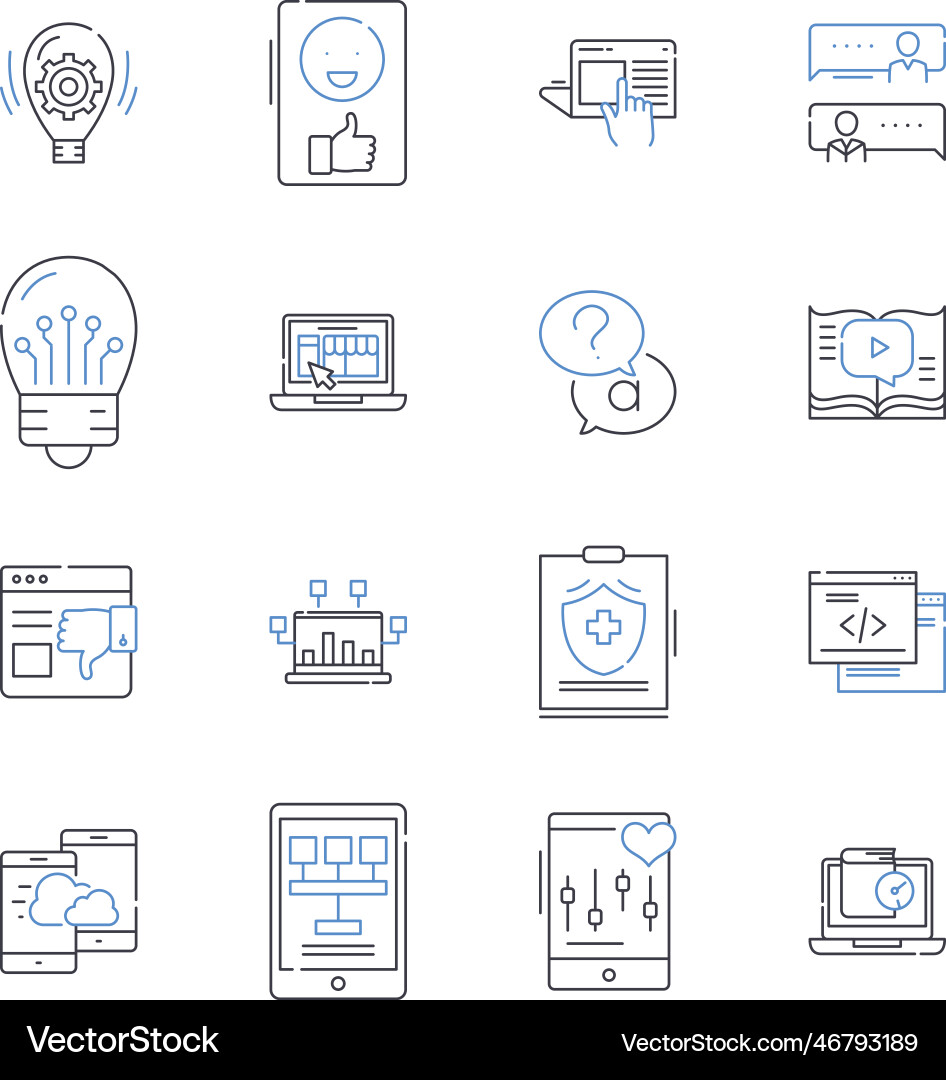 Web data line icons collection scraping crawling Web data line icons collection scraping crawling vector image