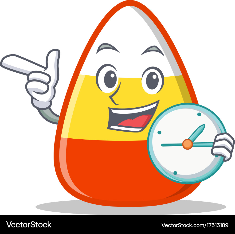 With clock candy corn character cartoon Vector Image