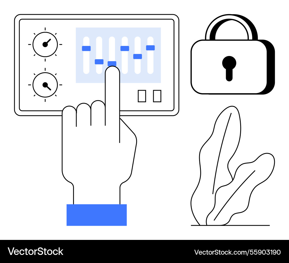 Hand adjusting settings on control panel with lock Hand adjusting settings on control panel with lock Vector Image